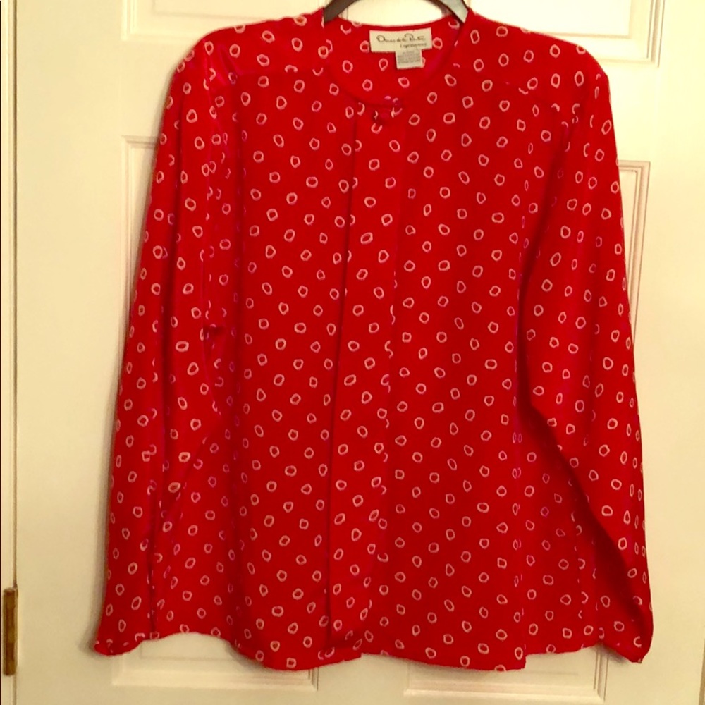Oscar delà Renta red button down red with circles